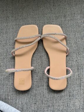 Women's Nude Crystal-Strap Flat Sandals